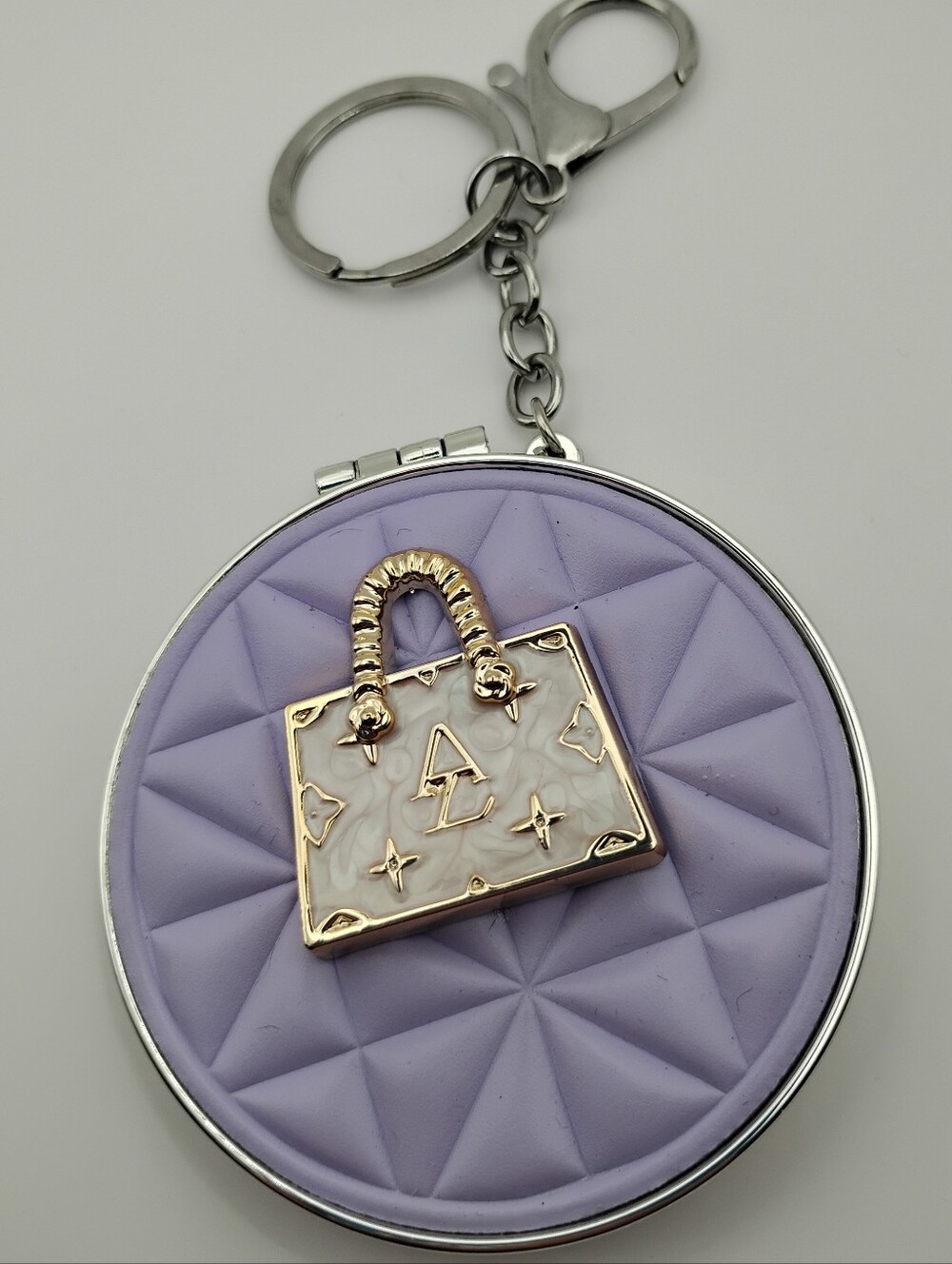 Lilac Compact Mirror Keychain with Gold Bag Charm - Picture 4 of 7